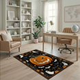 thumbnail image 2 of ODIKA 4'x6' Washable Area Rug Non-Slip, Chair-Friendly, Flatwoven Pumpkin Boho Halloween Bat Ghost Folk Spooky Motif Festive Border for Home Office, Under Desk, 2 of 7
