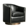 thumbnail image 2 of BizChair Club Style Commercial Barrel Accent Armchair with 360° Swivel Metal Base and Black Leathersoft Upholstery with Brass Decorative Nail Head Trim, 2 of 14