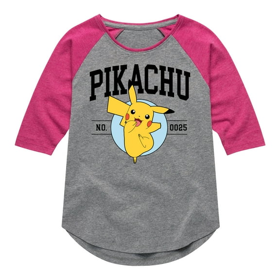 Pokémon - Pikachu Collegiate - Youth Girls Raglan Graphic T-Shirt