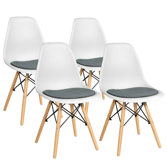 Gymax 4PCS Dining Chair Mid Century Modern DSW Chair Furniture W/ Linen Cushion White