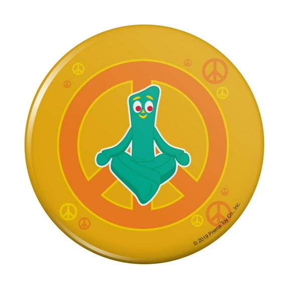 Meditating Gumby with Peace Sign Pinback Button Pin
