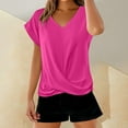 thumbnail image 5 of Twist Front Tops for Women, Yigetop Solid Color V Neck T Shirt Elegant Short Sleeved Top for Spring and Summer Women's Clothing Womens Dress Tops Hot Pink 2XL, 5 of 9