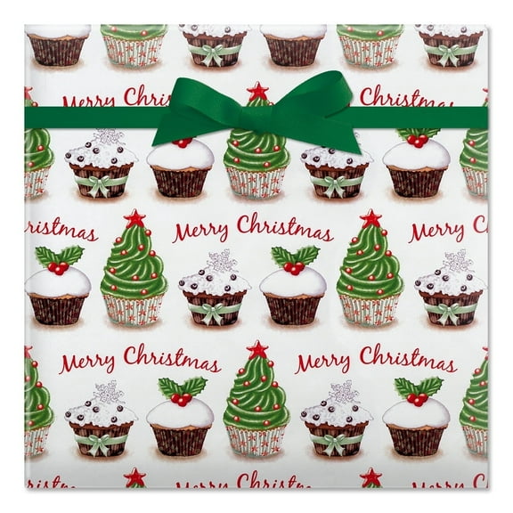 Christmas Cupcake Jumbo Rolled Gift Wrap - 1 Giant Roll, 23" x 32', Tear Resistance