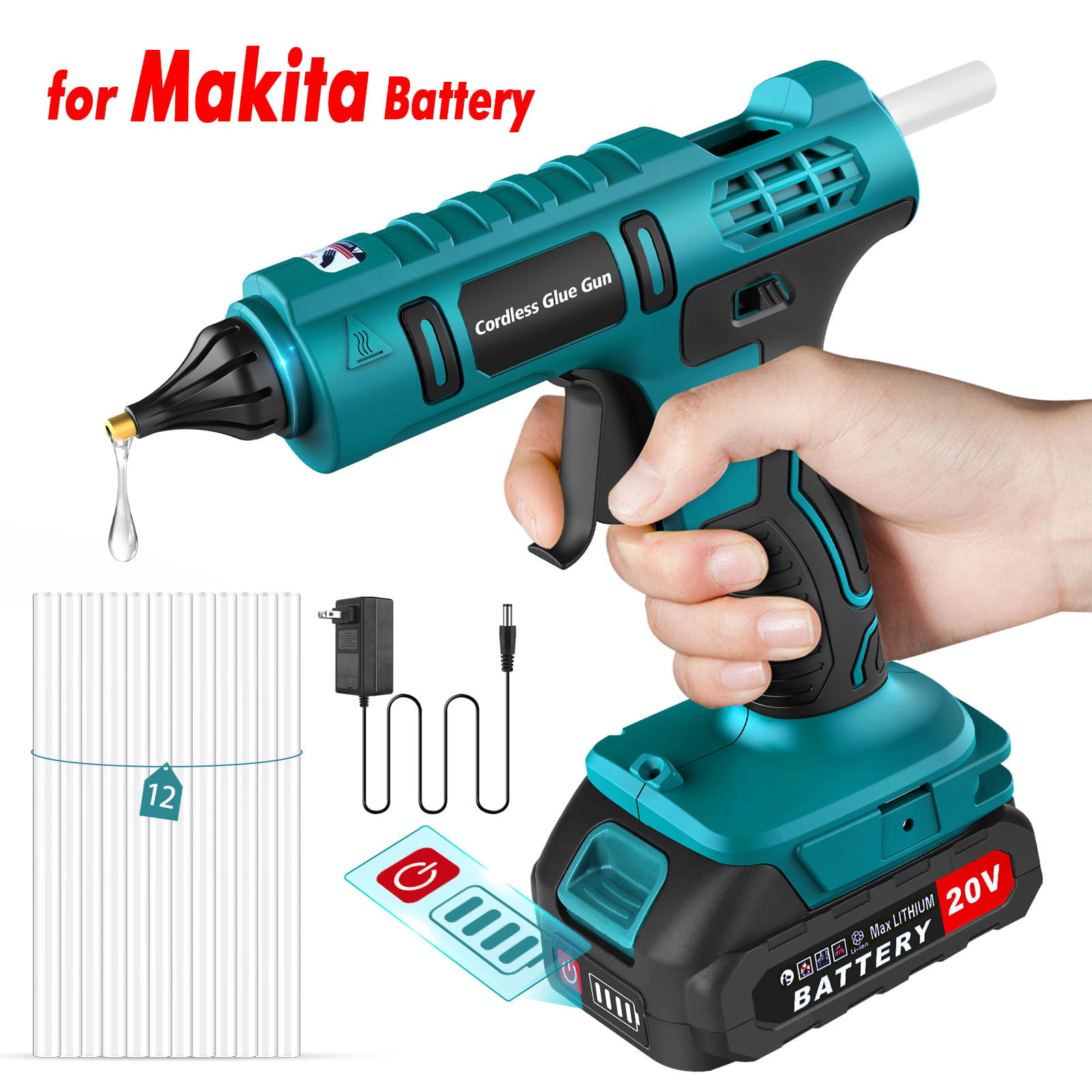  WORKSITE Cordless Hot Glue Gun, 20V 2.0 Ah Li-ion Battery  Powered Glue Gun Full Size with 12 Pcs Glue Sticks for Arts & Crafts & DIY,  Charger Included, Gray : Arts