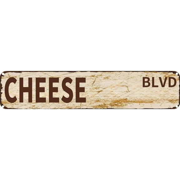 Vintage Tin Sign Retro Metal Wall Decor CHEESE BLVD Rustic Aluminum Plaque for Home,Bar,Kitchen,Garage,Man Cave 4x16 Inch