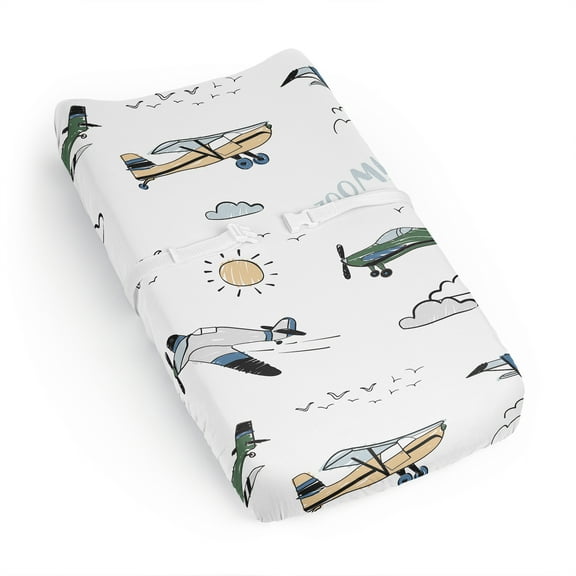 Sweet Jojo Designs Airplane Green and Blue Boy Changing Pad Cover Sheet
