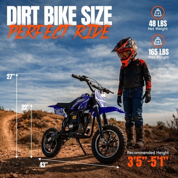 4-Stroke Gas Dirt Bike,39cc Gas Powered Off-Road Mini Bike,Mini Dirt Bike with 20mph Max Speed & 27 miles Max Range,Adjustable Suspension, Dual Disc Brakes,Epa Certified
