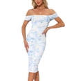 thumbnail image 1 of Vestido midi ajustado de cuello cuadrado y manga corta impresa para mujer INSPIRE CHIC L azul claro, 1 of 6
