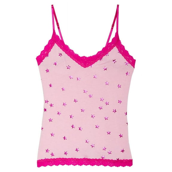 Hanky Panky Shoot for the Stars Print V-Neck Scalloped Lace Sleeveless Cami Pink/fuchsia Size Large