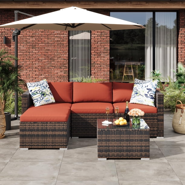 l shaped patio furniture umbrella Livli Modular Rope-Woven L-Shaped Sofa Enhance your outdoor experience with the PURPLE LEAF Patio Umbrella L Shaped Small Corner Patio