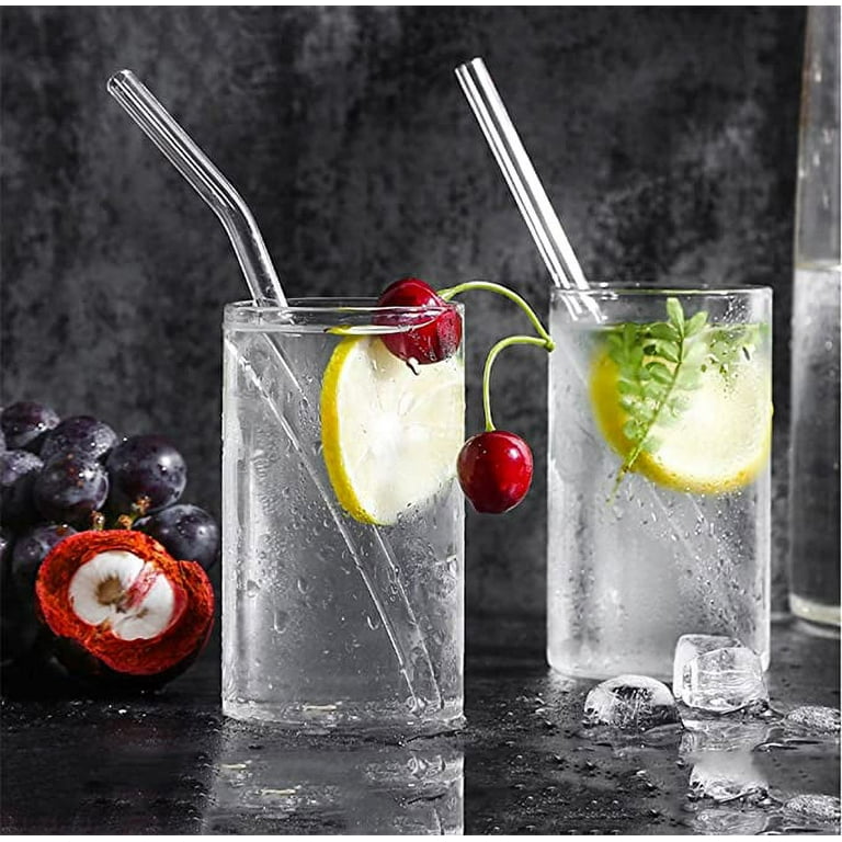 Roofei Glass Smoothie Straws, 7.8 x 10 mm Long Reusable Clear Drinking  Straws, Pack of 8 with 2 Cleaning Brushes. 