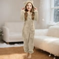 thumbnail image 4 of Glisme Long Sleeve Onesies Girl Hooded Pajama Romper With Ears Winter Warm Thermal Sleepwear For Kids Cozy Loungewear Lightweight Playsuit Size 110 Beige, 4 of 4