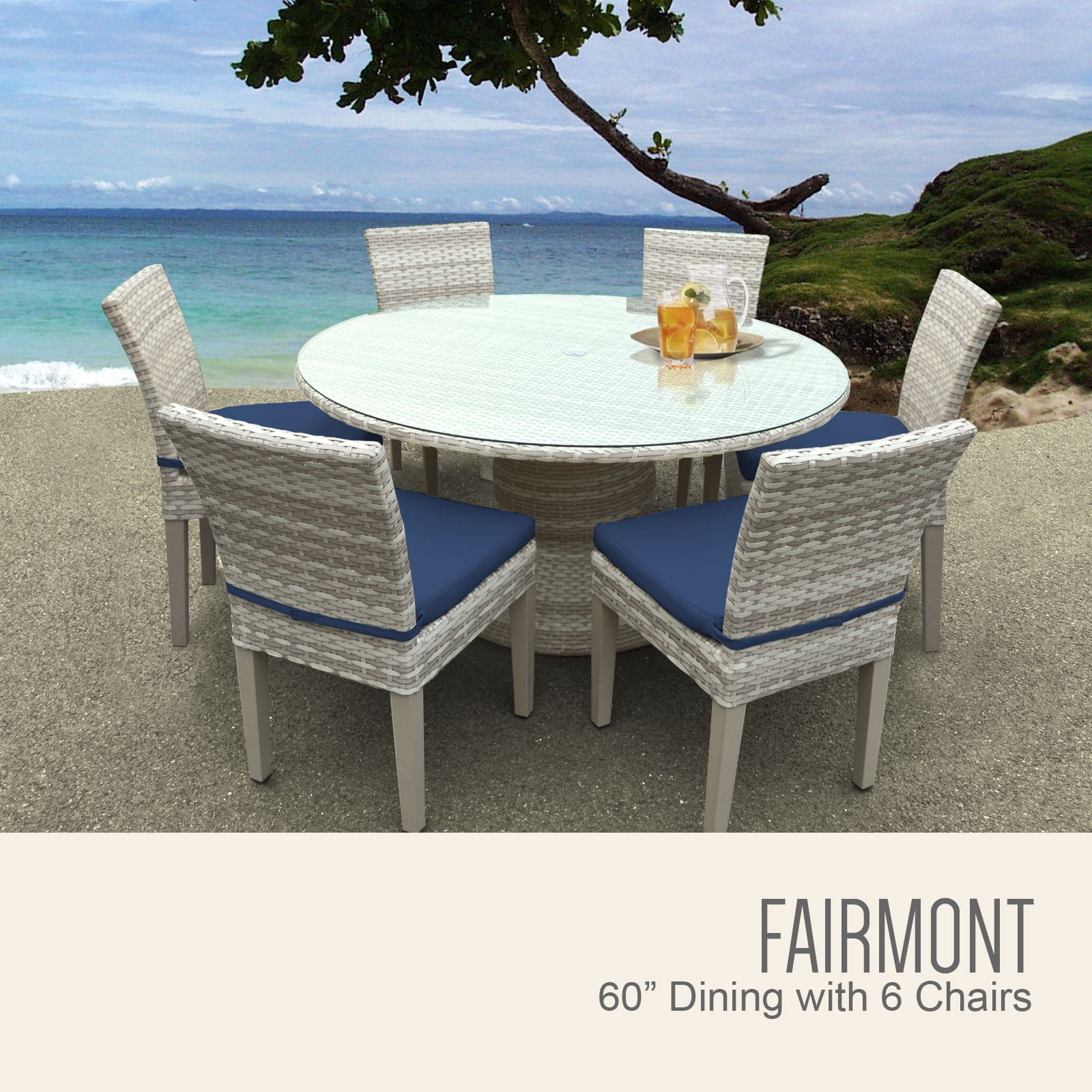 Fairmont 60 Inch Outdoor Patio Dining Table With 6 Armless Chairs Color Navy Walmart Com Walmart Com