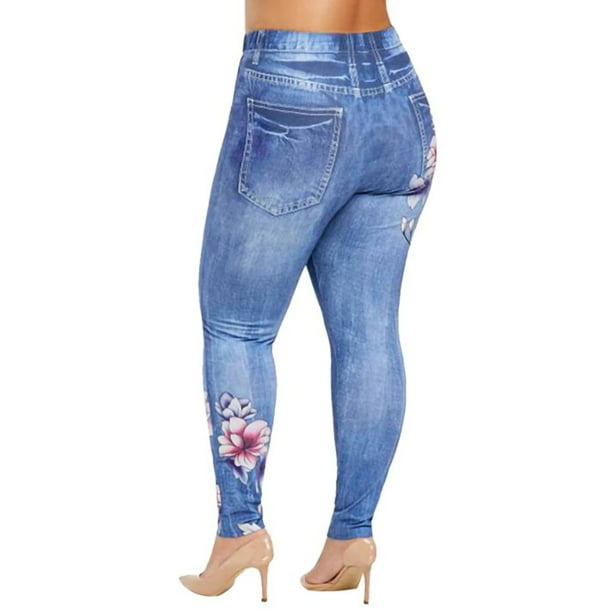 MAWCLOS Ladies Capri Denim Print Leggings Butt Lifting Look