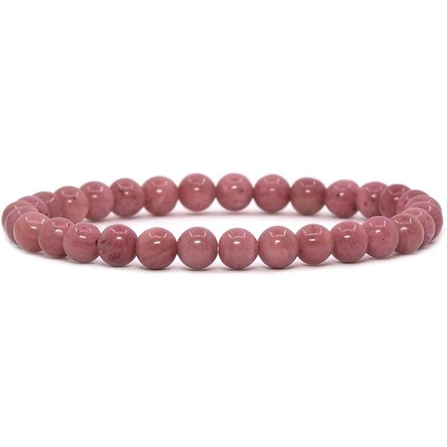 Angelstones Bracelet Extensible en Perles Rondes de 6mm Rhodonite Rose Naturel 6.5 Pouces
