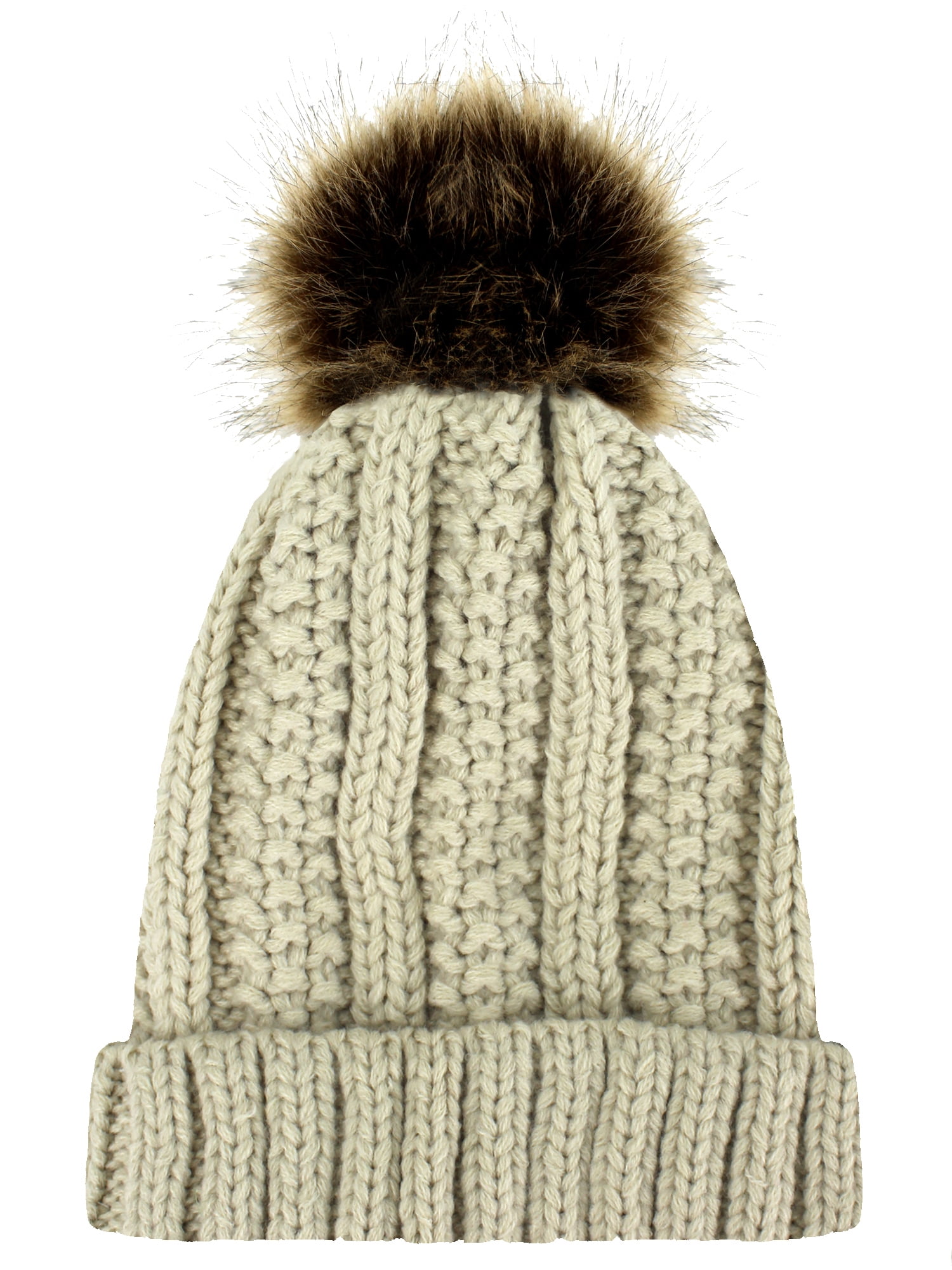 Faux Fur Lined Beanie Cap Hat 