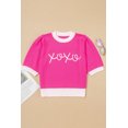 thumbnail image 2 of Women's Bright Pink XOXO Embroidered Crew Neck Sweater Tee for Daily Wear [ZhiHiMeRi] | XL, 2 of 10