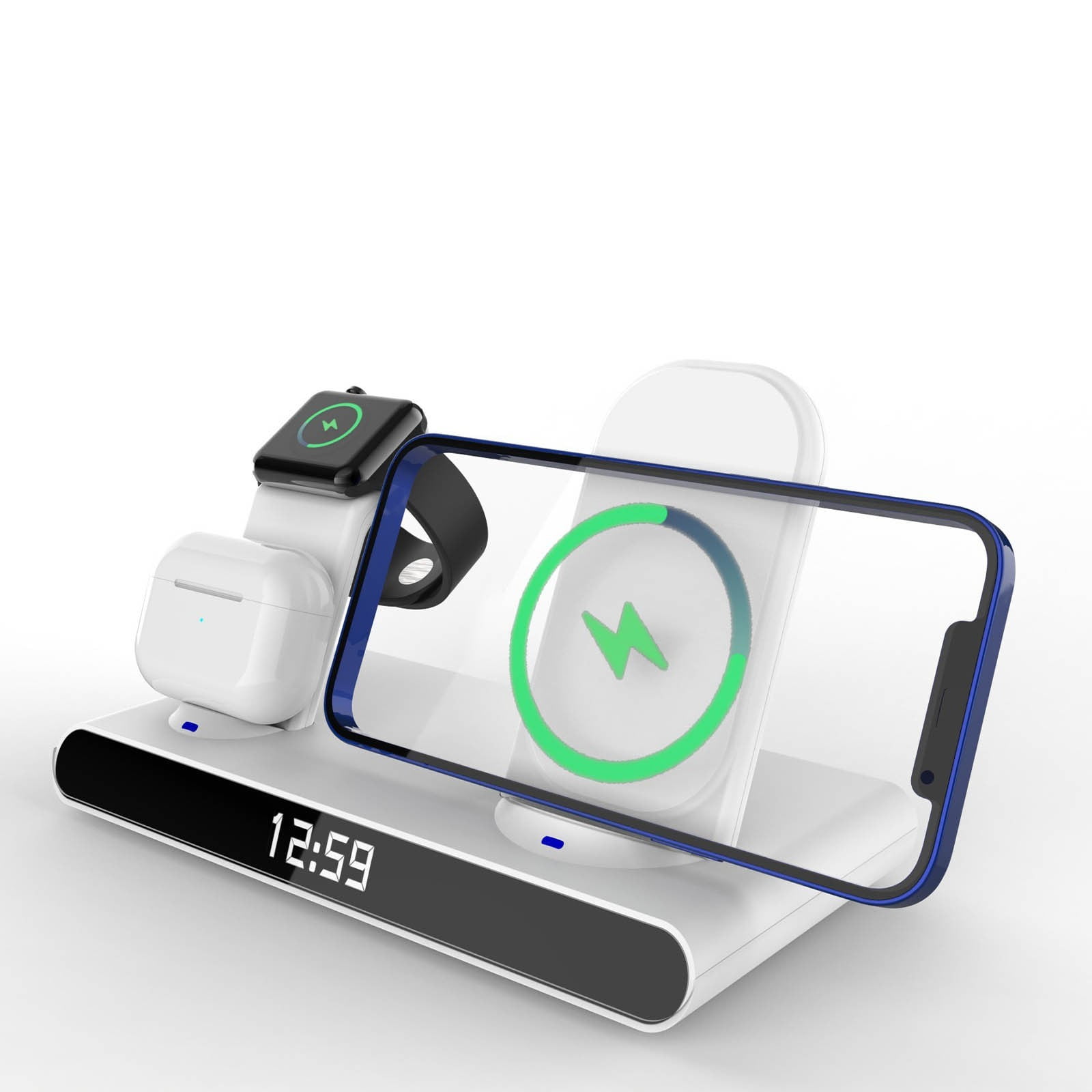 Clock 15W 3 in 1 Vertical Wireless Charger Suitable for Mobile Phone Watch Headset 3 in 1, Phone Holder