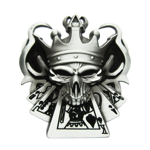 Antique Brushed Silver Skull Royal Flush Casino Belt Buckle also Stock in the US
