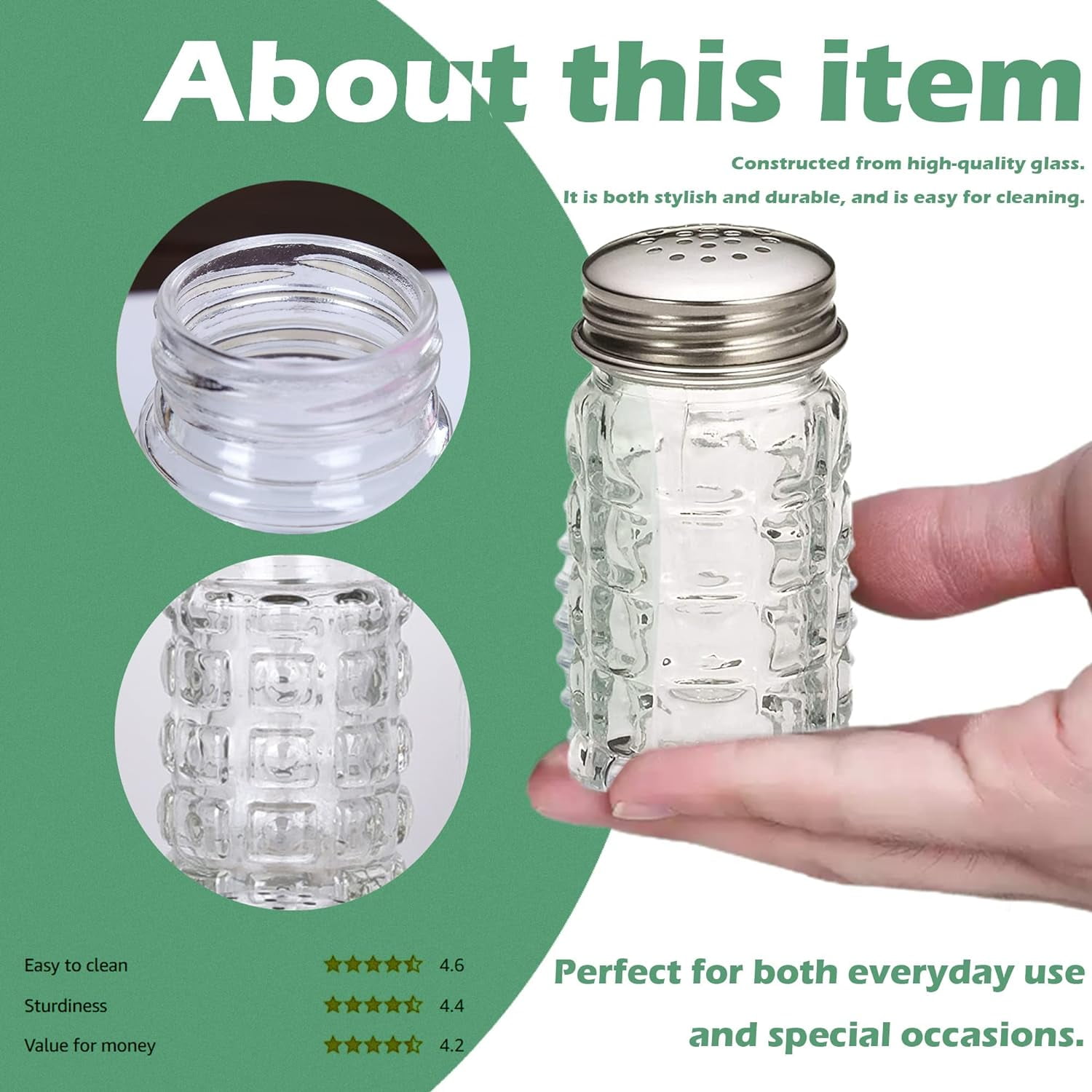 Retro Style Salt and Pepper Shakers with Stainless Tops