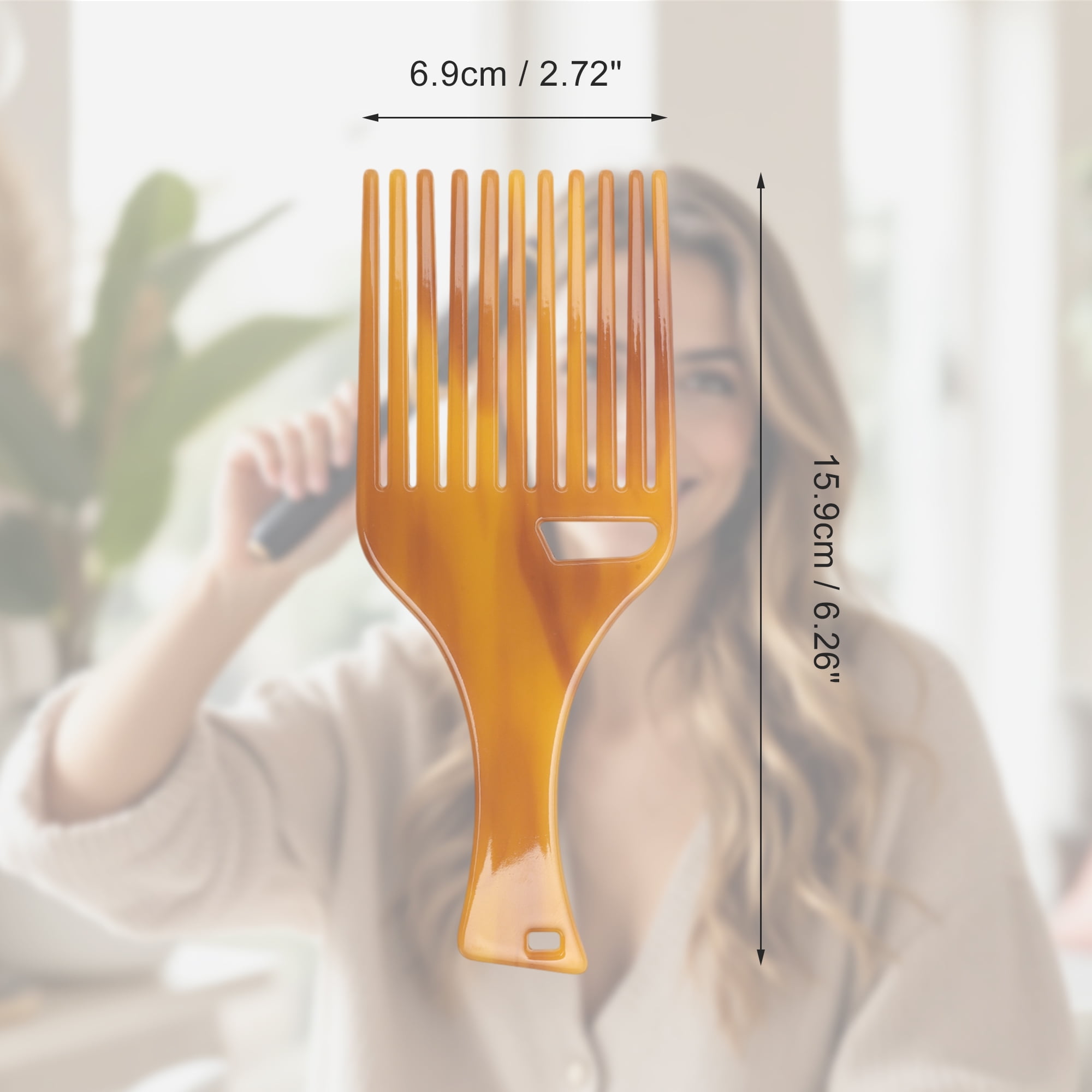 Unique Bargains 1 Pc Long Handle Hair Insert Comb for All Hair Types Styles Coffee Color