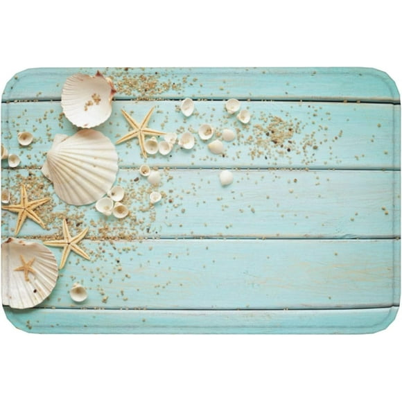 Seashells on Wooden Background Bath Mat 16"x24" NonSlip Soft Microfiber Bathroom Rugs Washable Bathmat for Tub Shower Room Floor Elegant Entryway Decor