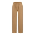thumbnail image 5 of Women's Casual Wide Leg Pants Wide Leg Palazzo Pants Adjustable Tie Knot Elastic Waist Pants Beach Trousers with Pockets(Brown,S), 5 of 6