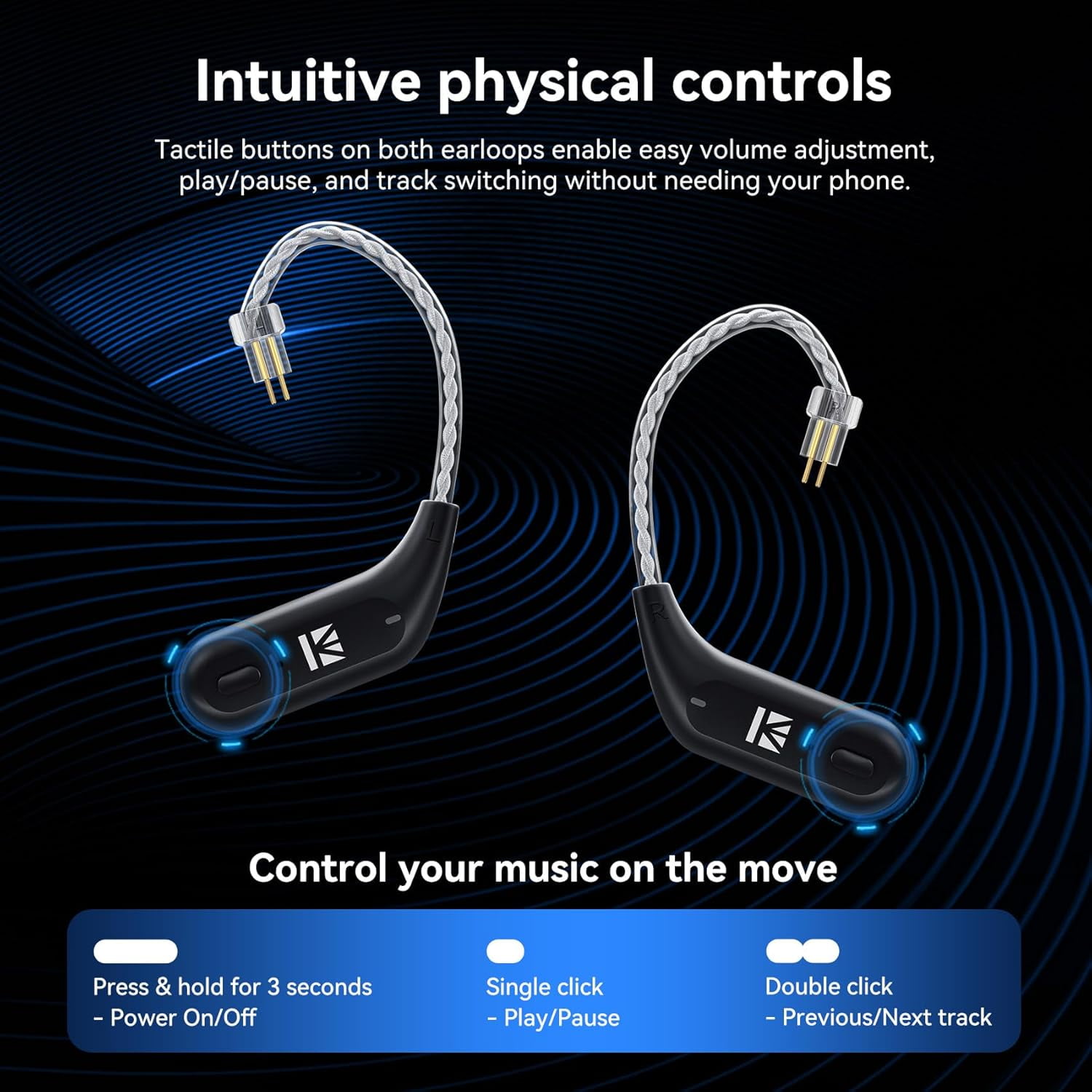 KBEAR BT15 PRO Bluetooth 5.4 Module Wireless Ear Hook Headphones for Sport HIFI Wide Compatibility Earphone Cable for KBEAR KS1 KS2 CCZ Melody DC02 DC03 Earbuds KZ ZS10 PRO ZST IEM(2pin 0.78mm)
