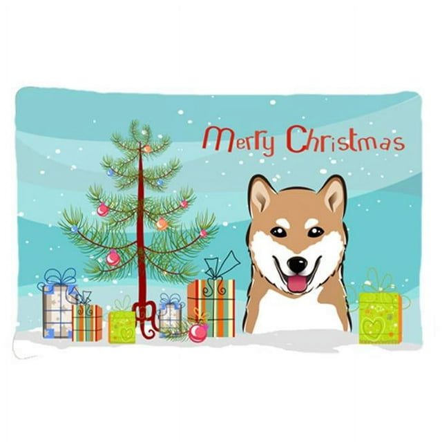 Carolines Treasures BB1597PILLOWCASE Christmas Tree & Shiba Inu Fabric Standard Pillowcase