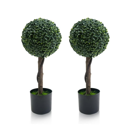 Huisuilinss 24Iinch/35Inch Artificial Ball Boxwood Topiary Trees with Pot,Outdoor Indoor Realistic Faux Shrubs Plants,Boxwood Outdoor Topiary for Home Office & Living Room Decor 2Pack