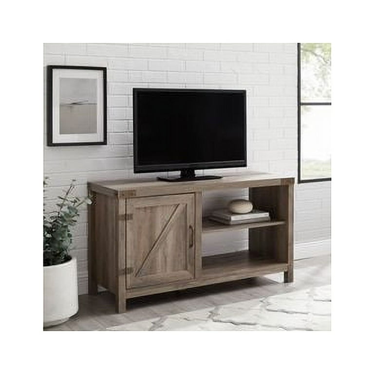 44 inch Rustic Farmhouse Barn Door TV Stand Grey Wash