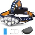 thumbnail image 1 of 8 Modes Rechargeable Led Headlight, Super Bright 8 Led Headlight With Warning Light, Usb And 2 Waterproof Batteries For Camping, Fishing, Cave, Runnin, 1 of 5