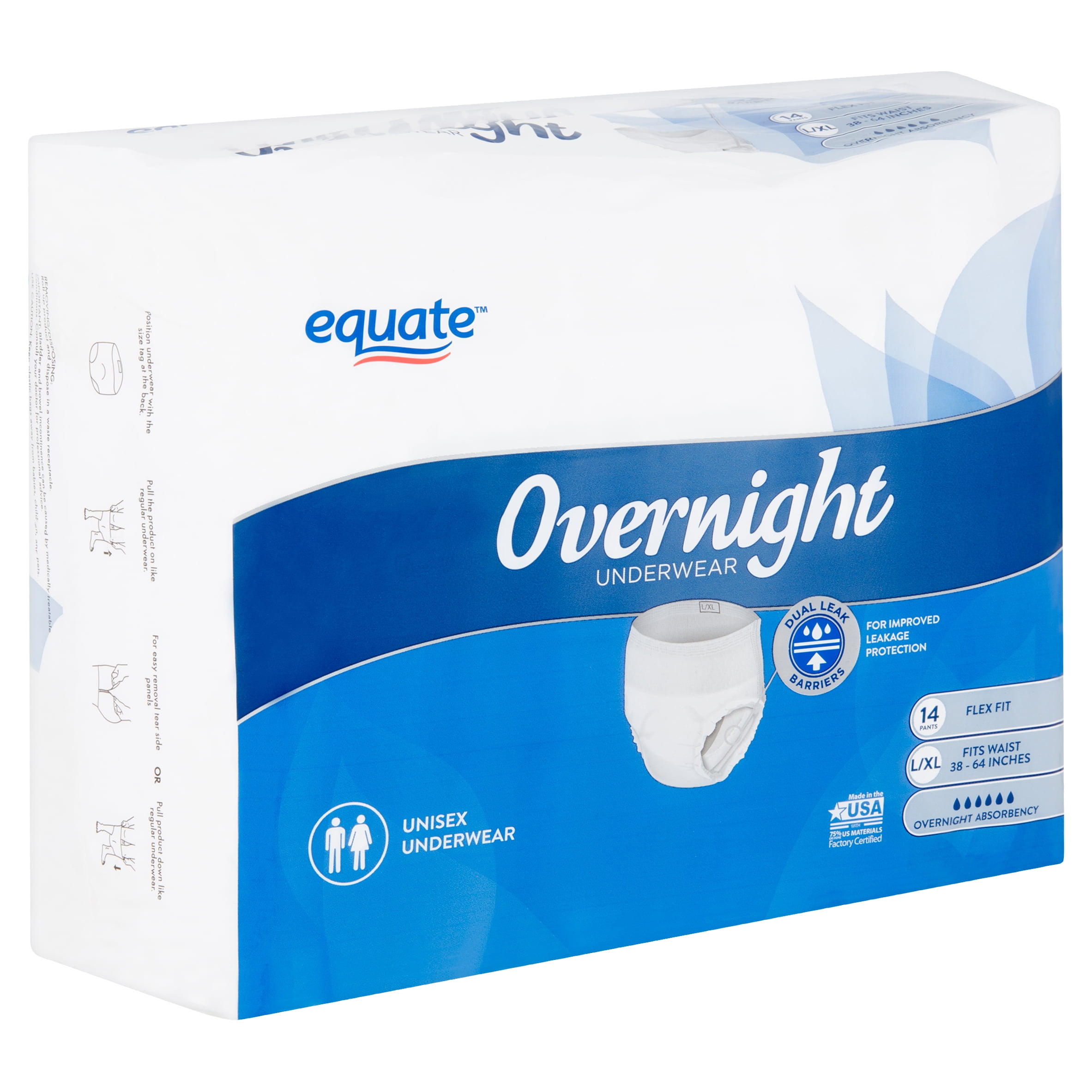 Equate Overnight Odor Protection Ultra Absorbent Unisex Underwear, L/XL, 14 ct eBay