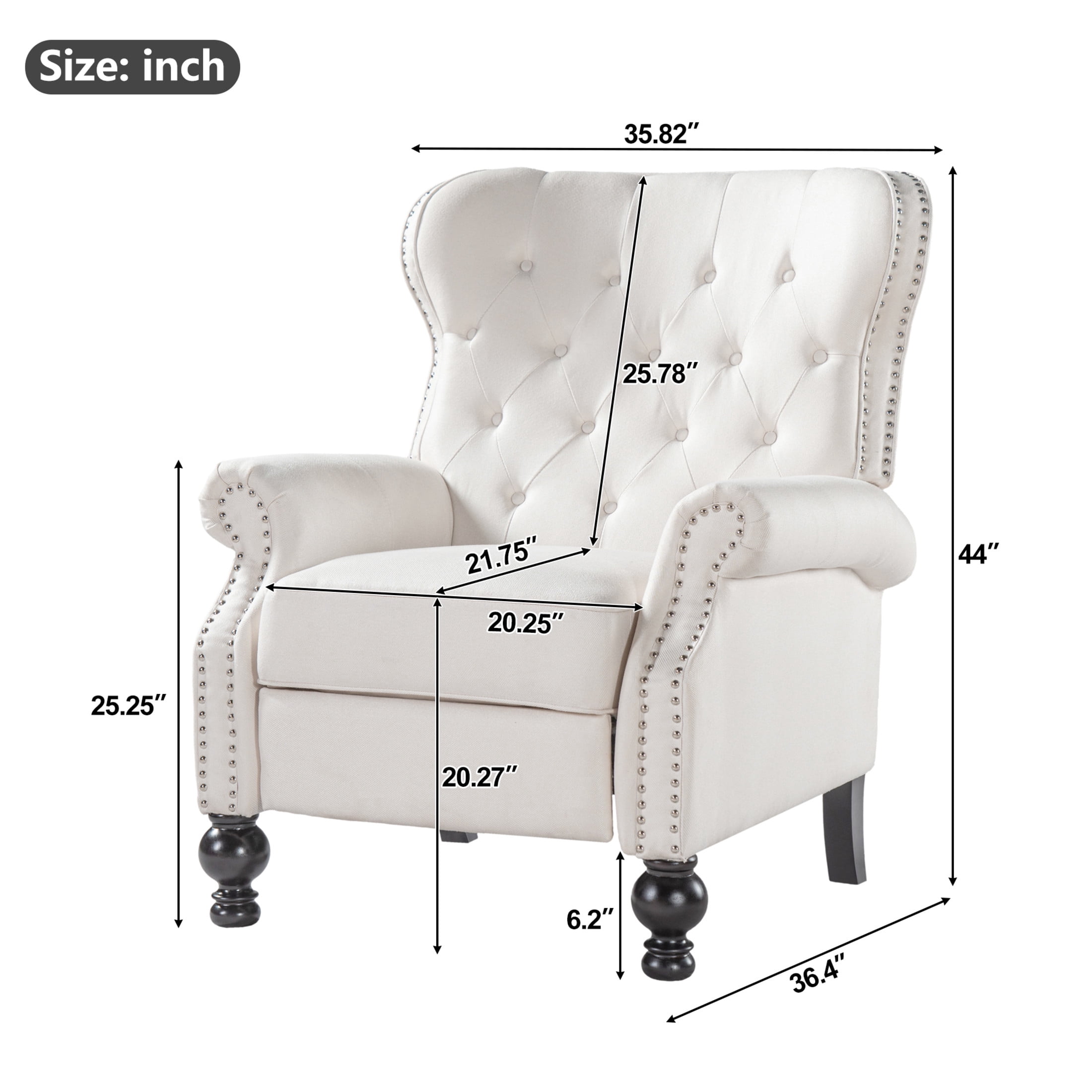Christopher Knight Home Modern Manual Push Back Recliner with Rolled Arms, Nailhead Trim, Beige