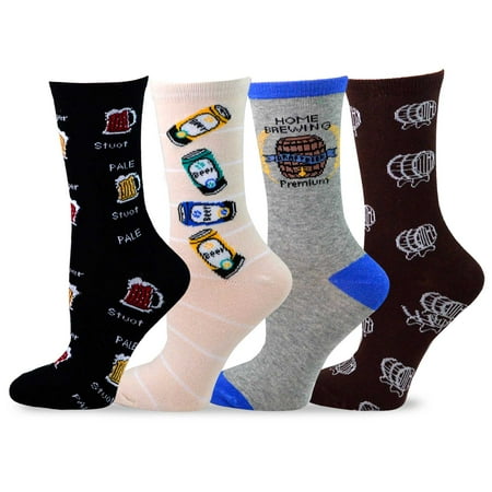 

TeeHee Women s Foods Theme Cotton Crew Socks 4-Pack (Beer)