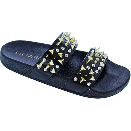 

LILIANA POLYURETHANE MAXIE-5 SLIDE WITH SPIKES & STUDS