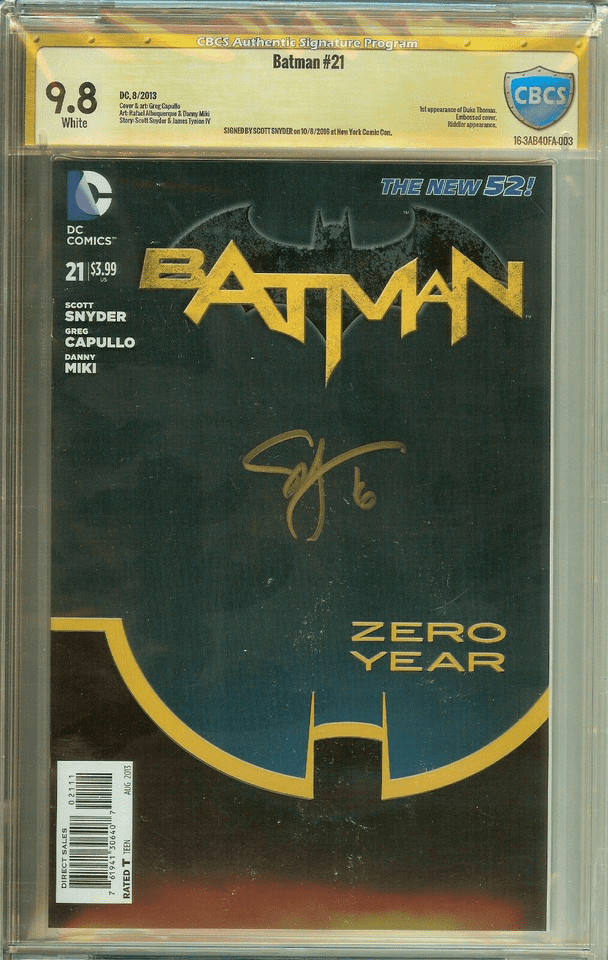Batman New 52 #21 1st Duke Thomas Signed Snyder CBCS 9.8