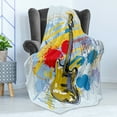 thumbnail image 4 of Art Soft Flannel Fleece Blanket, Abstract Musical Instrument Expressionist Artwork Stained and Tainted Background Print, Cozy Plush for Indoor and Outdoor Use, 50" x 70", Teal Yellow, by Ambesonne, 4 of 5