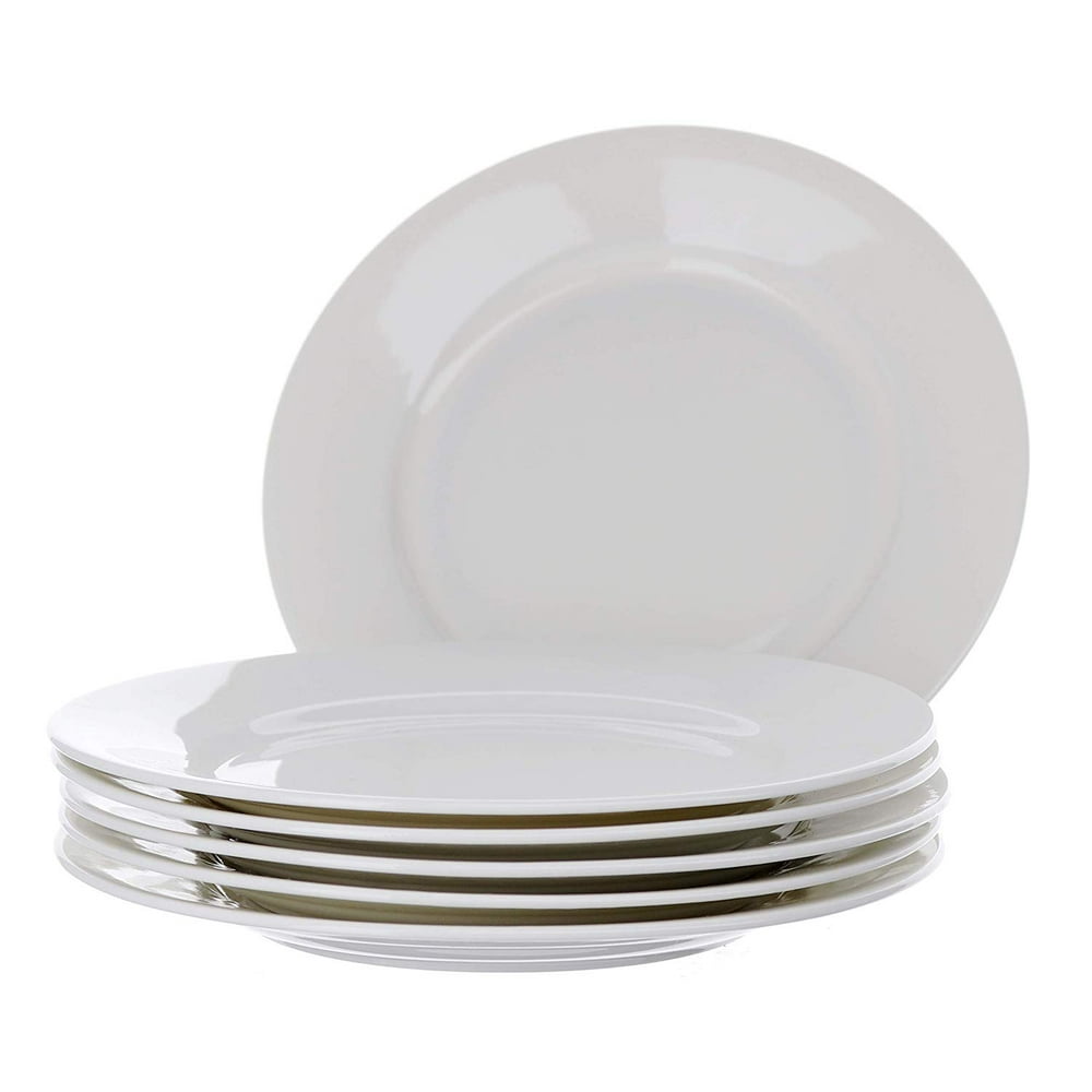 Oaklyn White Plates 8" Set of 6, Round Porcelain Salad Plates Kitchen