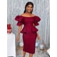 thumbnail image 2 of Vestidos de encaje con hombros descubiertos, color burdeos, cintura alta, Peplum, vestidos elegantes de noche para mujer, vestidos de fiesta de invitados de boda y cumpleaños para mujer, 2 of 4