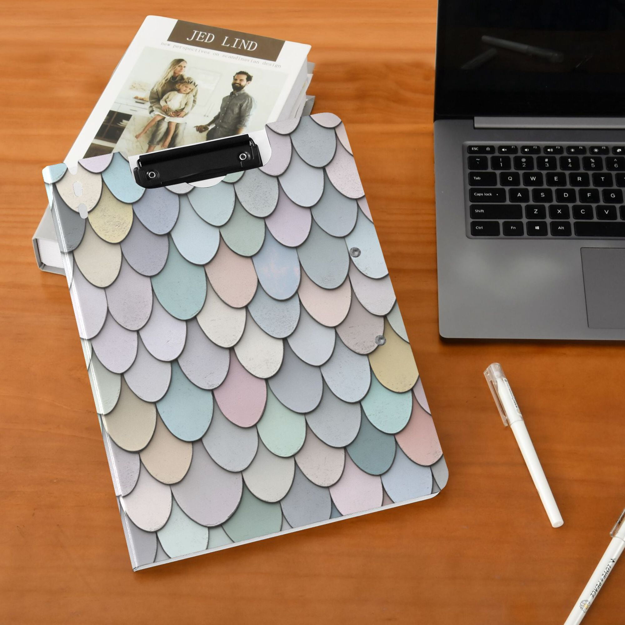 FORMRS A4 Clipboard Folder with Pen Holder Horizontal Foldable School Office Binder, Light Blue Shimmering Pattern