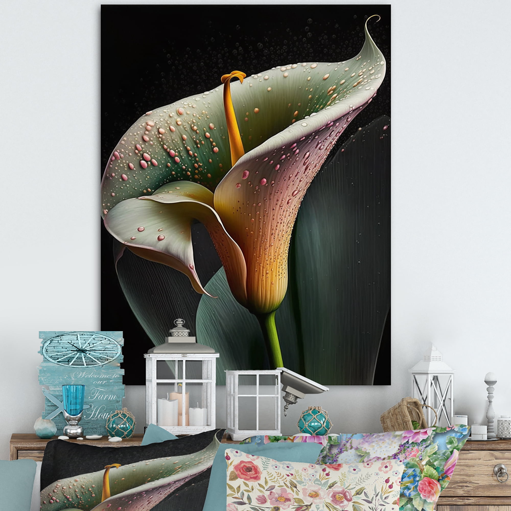 Designart Gren And White Calla Lily Flower V Canvas Wall Art