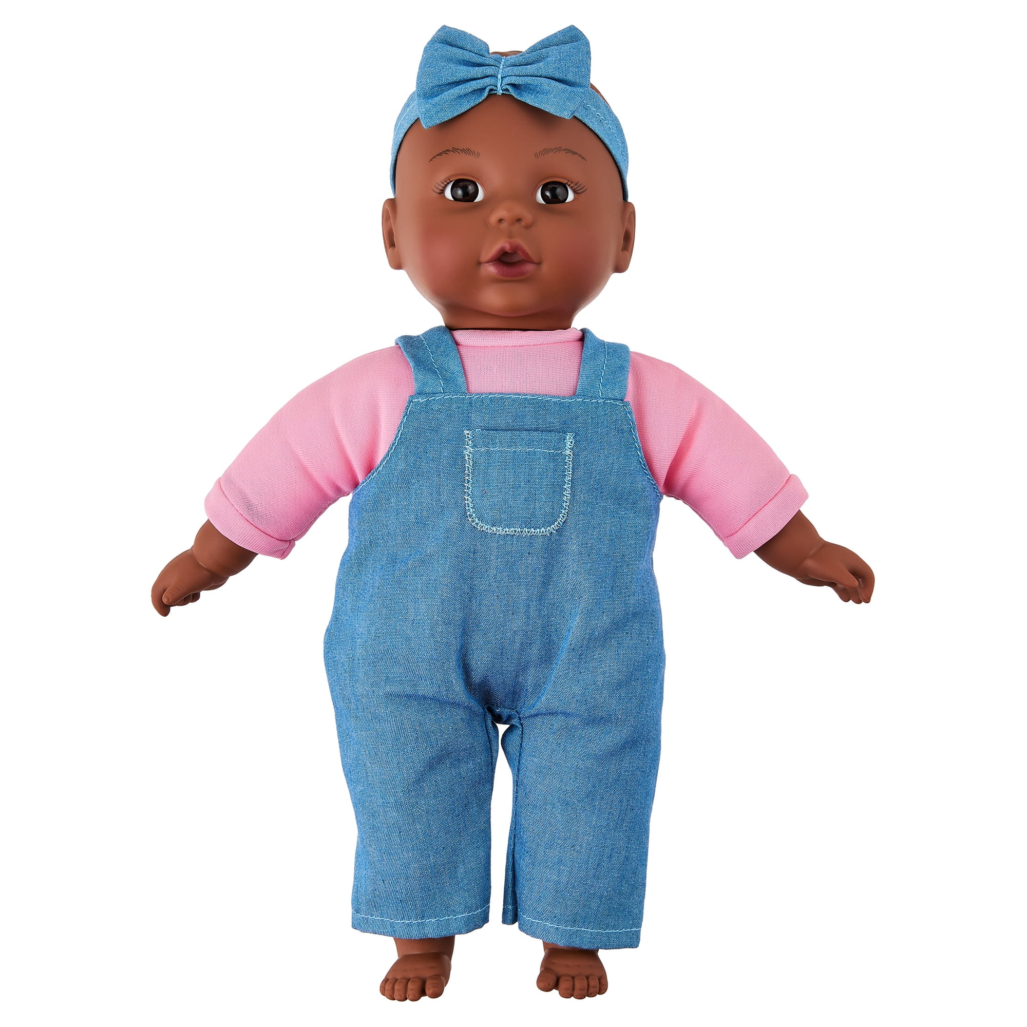 My Sweet Love 12-Inch Soft Baby Doll with Denim-Inspired Outfit, Pink Shirt & Blue Bow Headband