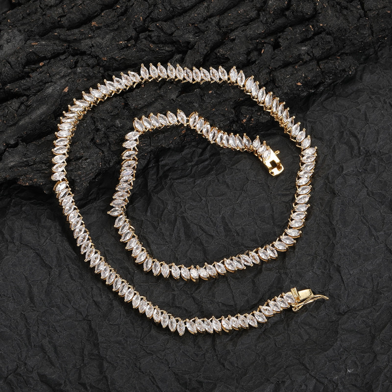 2.5*5MM Tennis Necklace for Women 18K Gold Plated Marquise Cut Lab Diamond Necklace Chain CZ Necklaces for Women Party Prom Jewelry