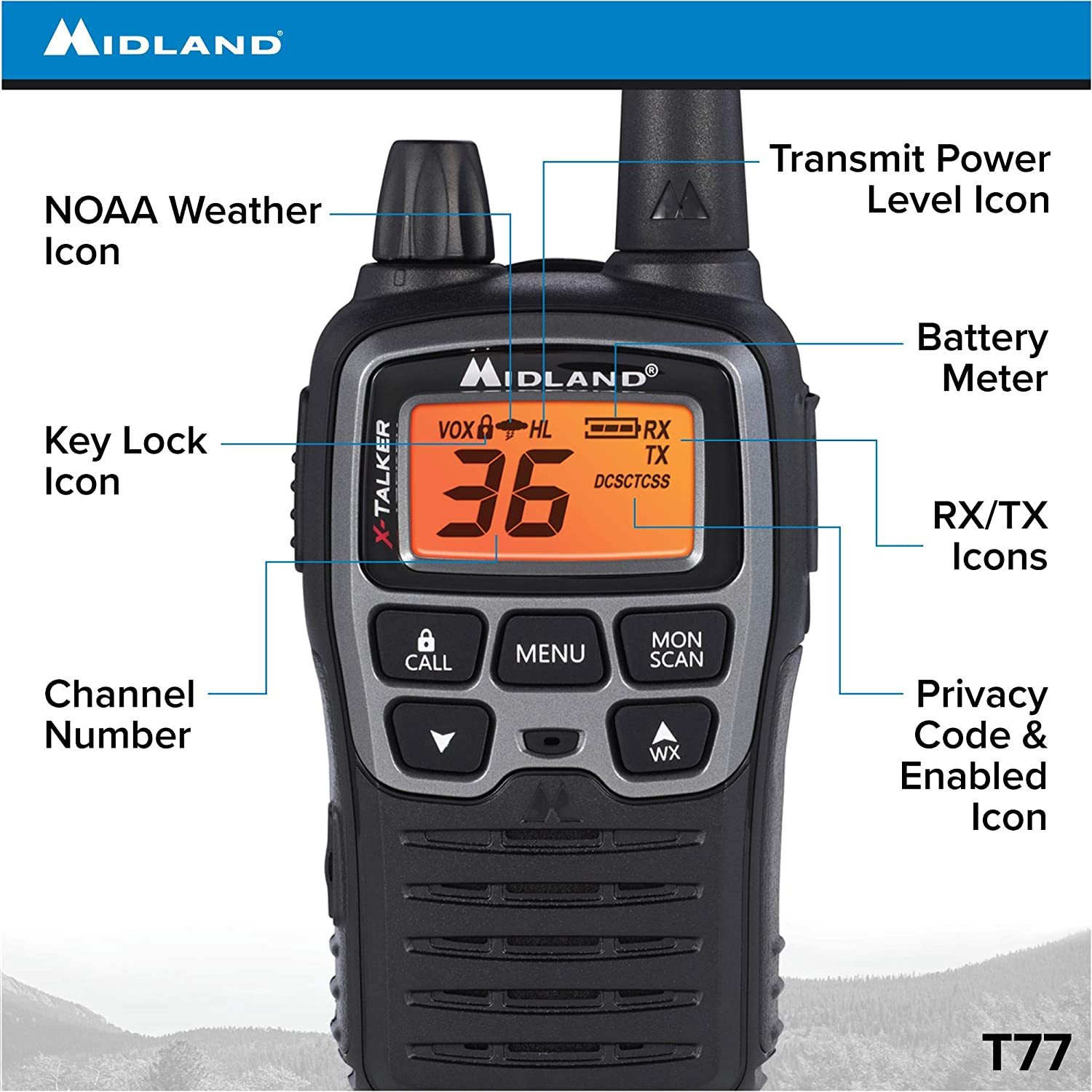 JaDAYon X-TALKER T75VP3, 36 Channel FRS Two-Way Radio Up to 38 Mile  Range Walkie Talkie, 121 Privacy Codes,  NOAA Weather Scan Alert (Pair  ...