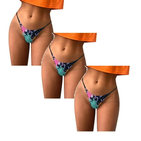 

Womens Underwear Brief Thong Fashion Print Comfortable Low Waist Panties3PC