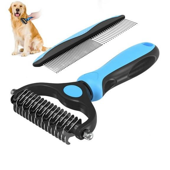 Undercoat Rake for Dogs & Cats, Double-Sided Dematting Comb with Stainless Steel Teeth, Detangling Brush for Shedding, Mats & Tangles Removal - Extra Wide Deshedding Tool for Pets