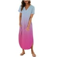 thumbnail image 1 of Vestido de Manga Corta para las Mujeres, Vestido Casual de Cuello en V de Bolsillo de Impresión de Moda Sexy Hecho de Poliéster Ligero para el Verano, Vestido de Verano para las Mujeres, 1 of 4