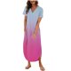 thumbnail image 1 of Vestido de Manga Corta para las Mujeres, Vestido Casual de Cuello en V de Bolsillo de Impresión de Moda Sexy Hecho de Poliéster Ligero para el Verano, Vestido de Verano para las Mujeres, 1 of 4
