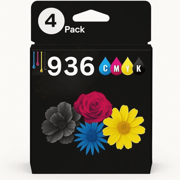 Compatible Ink Cartridge for 936XL 936e Ink. Includes Black, Cyan, Magenta and Yellow Cartridges. Works with 9110b 9122e 9125e 9135e 9128e 9130b Printers. 4 Pack 936